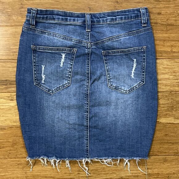 Wax Jean Distressed Denim Mini Skirt Women's Small Blue Wash Raw Hem Rockabilly - Picture 5 of 8